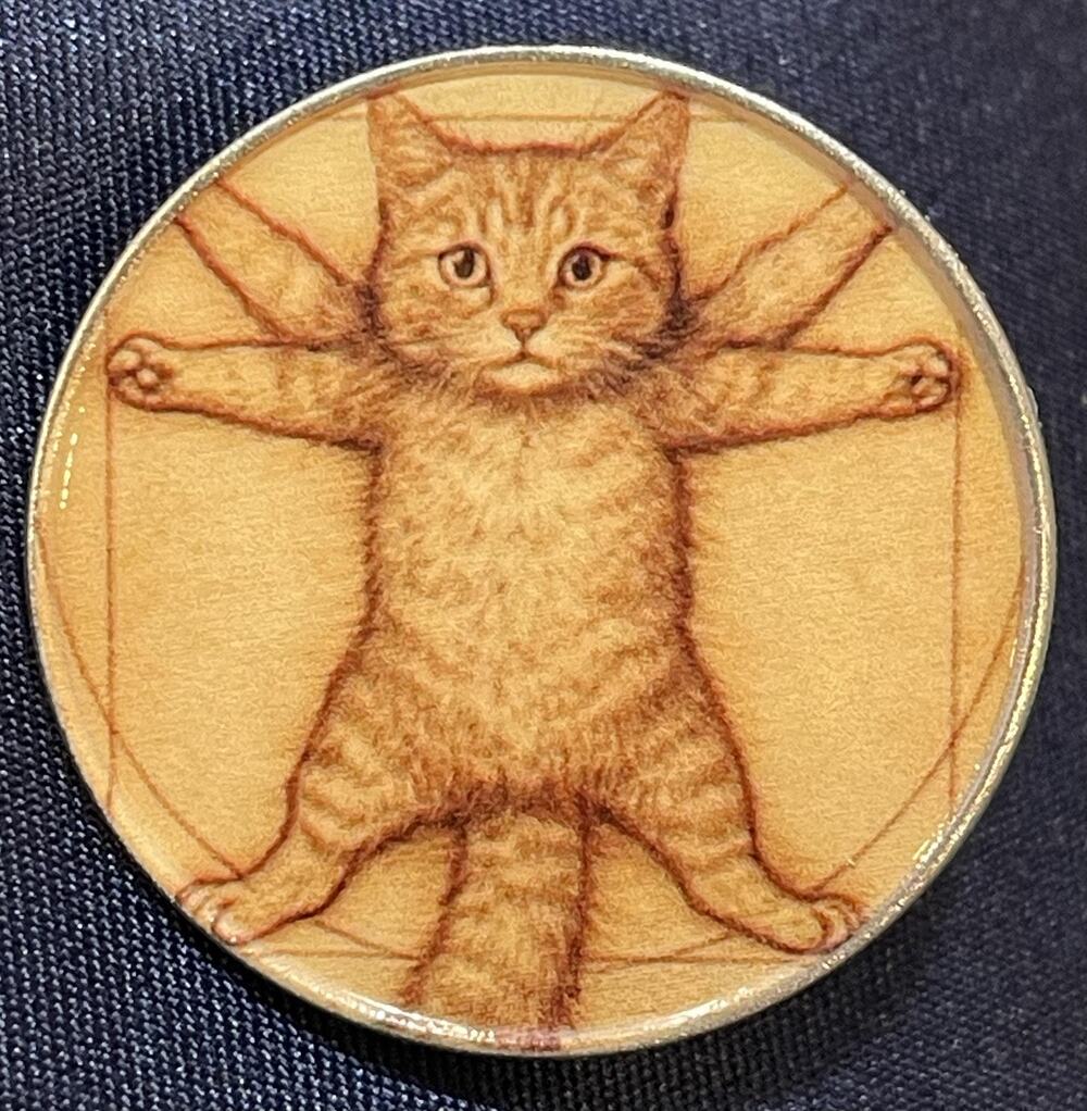 NWOT Ginger Yellow Cat Da Vinci Vitruvian Man Style Lapel Pin Brooch